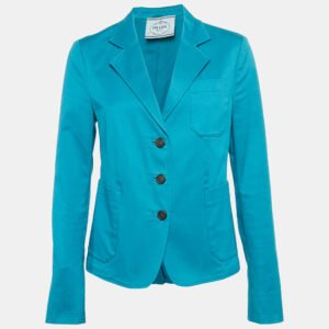 Prada Blue Gabardine Cotton Single Breasted Blazer M