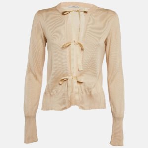 Prada Beige Cotton Knit Tie-Up Cardigan S