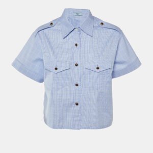 Prada Blue Prince Of Wales  Cotton Crop Shirt M
