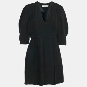 Prada Black Crepe V-Neck Mini Dress M