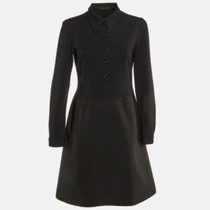 Prada Black Nylon & Knit Paneled Midi Dress L