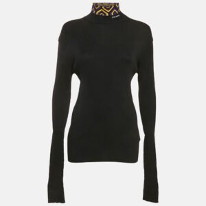 Prada Black Rib Knit Contrast Neck Detail Turtle Neck Sweater M