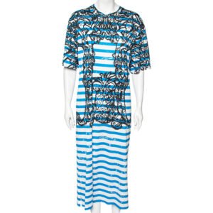 luxury-women-prada-used-clothes-p591866-013-2 Prada Blue & White Striped Cotton Printed Short Sleeve Dress M