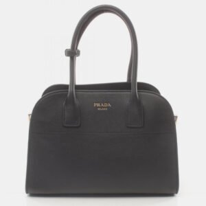 Prada Leather Black SOFT GLAIN Medium Tote Bag
