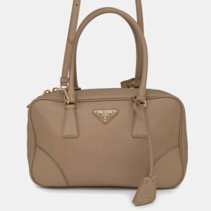 Prada Beige Saffiano Leather Re-Edition 1978 Medium Double Handle Bag