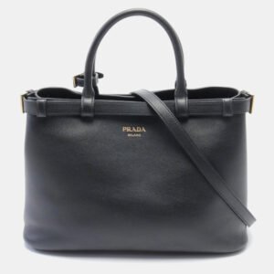 Prada Black Leather Buckle Belt Tote Bag