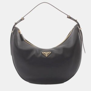Prada Black Leather Soft Grain Hobo Bag