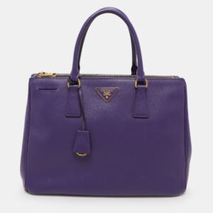 prada purple saffiano lux leather medium double zip tote