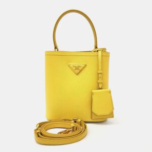 Prada Yellow Leather Saffiano Pannier Tote and Shoulder Bag