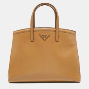 Prada Tan Saffiano Vernice Leather Parabole Tote