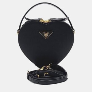 Prada Black Leather Saffiano Odette Heart Bag