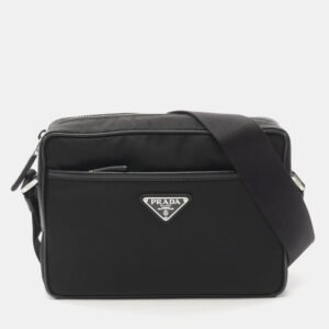 Prada Black Nylon Saffiano Leather Shoulder Bag