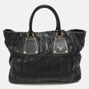 Prada Black Leather Gauffre Antic Tote