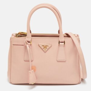 prada pink saffiano lux leather small galleria double zip tote