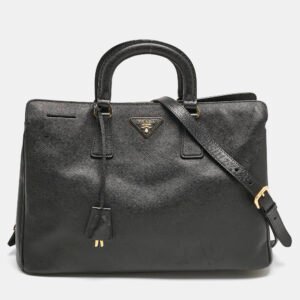 Prada Black Saffiano Lux Leather Middle Zip Tote
