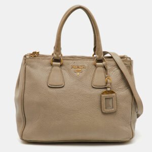 Prada Grey Vitello Daino Leather Double Zip Tote