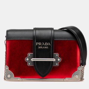 Prada Red Saffiano Trimmed City Calf Cahier Crossbody Bag