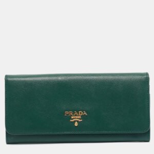 Prada Green Leather Logo Flap Continental Wallet