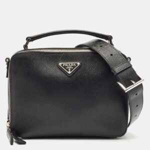 Prada Black Saffiano Leather Medium Brique Shoulder Bag