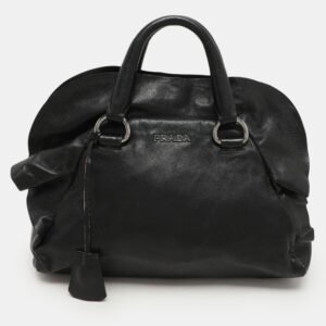 Prada Black Leather Ruffle Bauletto Satchel