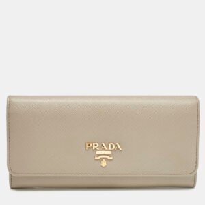 prada grey leather logo flap continental wallet