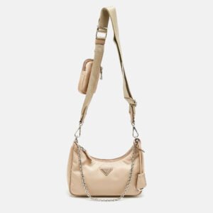 Prada Beige Nylon and Saffiano Leather Re-Edition 2005 Shoulder Bag