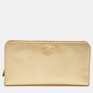 Prada Gold Saffiano Lux Leather Bifold Wallet Organizer