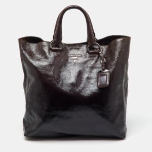 prada taupe brown/black patent leather fumo sfumata ombre shopper tote
