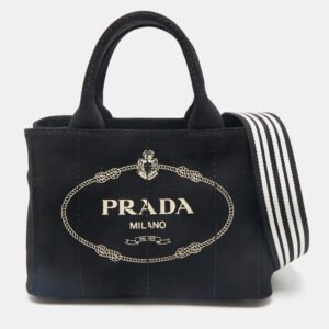 Prada Black Canvas Logo Small Canapa Tote