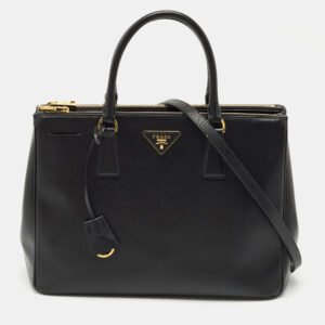 Prada Black Saffiano Lux Leather Medium Double Zip Tote