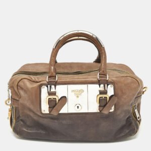 Prada Brown Ombre Leather Glace Zippers Bauletto Bag