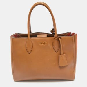 Prada Brown/Orange Leather Bibliotheque Tote