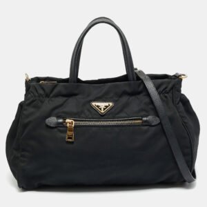 Prada Black Nylon and Saffiano Leather Front Zip Tote