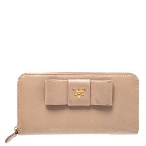 luxury-women-prada-used-handbags-p394909-008 Prada Beige Saffiano Leather Bow Zip Around Wallet