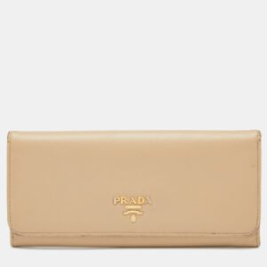 Prada Beige Saffiano Leather Flap Continental Wallet