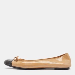 Prada Beige/Black Patent Leather Bow Ballet Flats Size 36.5