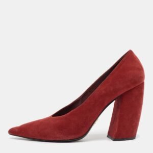 Prada Dark Red Suede Pointed Toe Block Heel Pumps Size 40