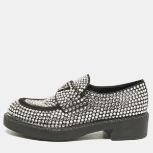 Prada Black Satin Crystals Slip On Loafers Size 36