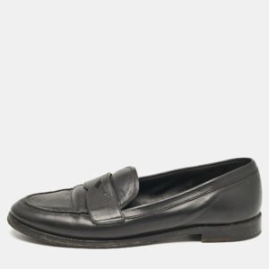 Prada Black Leather Slip On Loafers Size 38.5