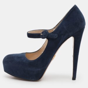 Prada Blue Suede Mary Jane Pumps Size 37