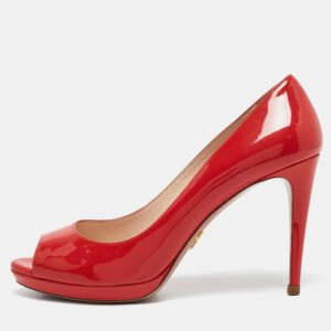 Prada Coral Pink Patent Leather Peep Toe Pumps Size 38