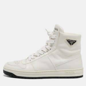 prada white leather new avenue high top sneakers size 38