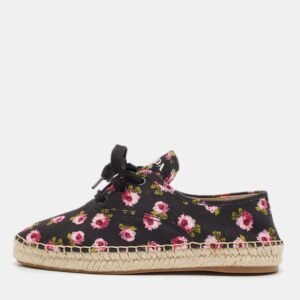 Prada Multicolor Canvas Lace Up Floral Print Espadrilles Size 37