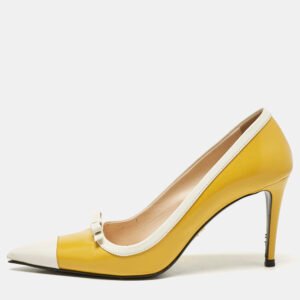Prada Two Tone Leather Bow Pointed Toe Pumps Size 39