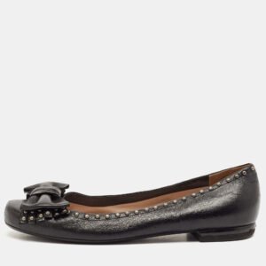 Prada Black Leather Logo Bow Ballet Flats Size 38