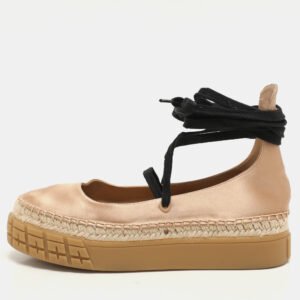prada metallic beige satin tyre-sole espadrille size 36.5