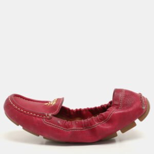 prada pink leather logo scrunch loafers size 35