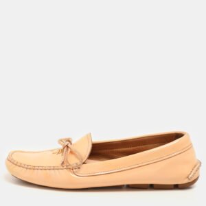 prada peach patent leather logo loafers size 37
