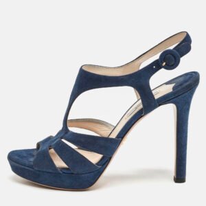 prada navy blue suede strappy platform sandals size 40