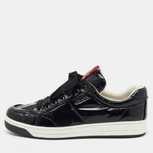 Prada Black Patent Leather Lace Up Low Top Sneakers Size 37.5